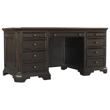 Transitional 8-Drawer 66" Executive Desk with AC outlets and Felt-Lined Drop Front Drawer