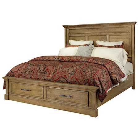 Transitional Queen Panel Bed with USB Port and Footboard Storage