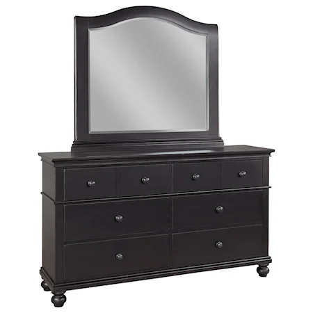 Transitional 6 Drawer Dresser and Mirror Set with Cedar and Felt Lining