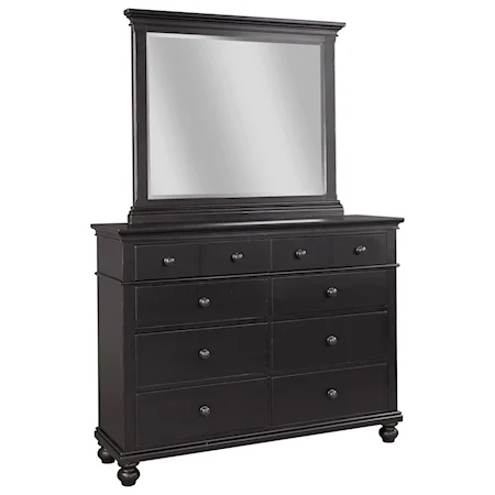 Transitional 8 Drawer Chesser and Mirror Set with Drop-Front Drawer