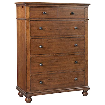 Transitional 5 Drawer Chest with Pullout Clothing Rod