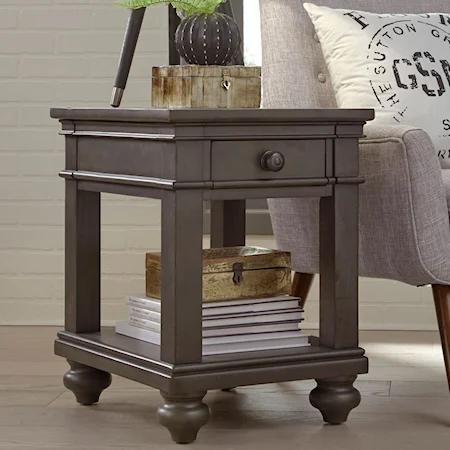 One Drawer Chairside Table with Turned Feet