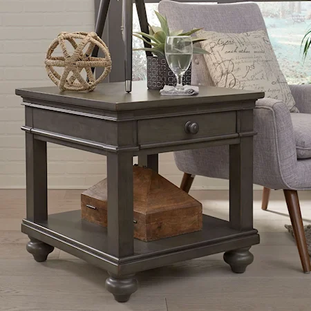 One Drawer End Table with Turned Feet