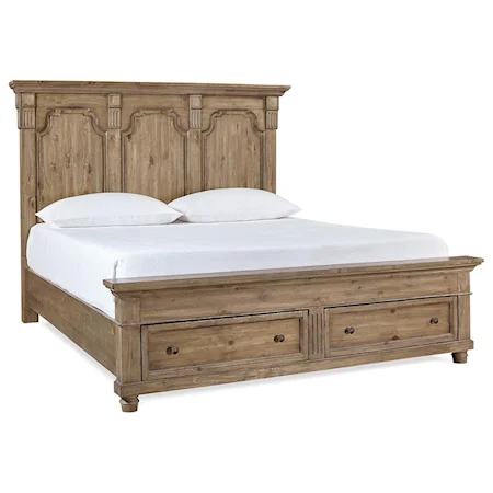 Traditional Queen Panel Bed with Footboard Storage and USB Ports