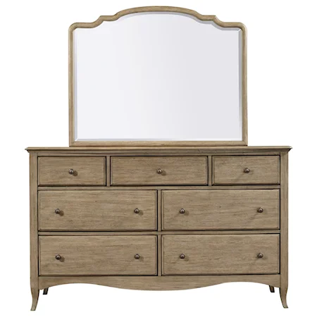 Casual 7-Drawer Dresser and Mirror Combination with Felt-Lined Top Drawers