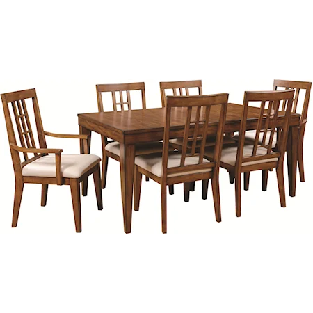 Seven-Piece Rectangular Leg Dining Table & Window Pane Splat Back Chairs Set