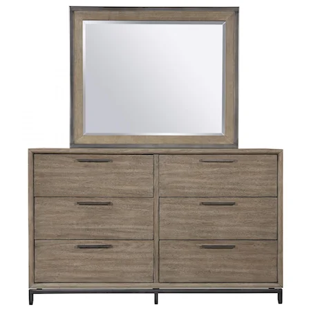 Transitional Dresser and Mirror Set with Felt-Lined Top Drawers
