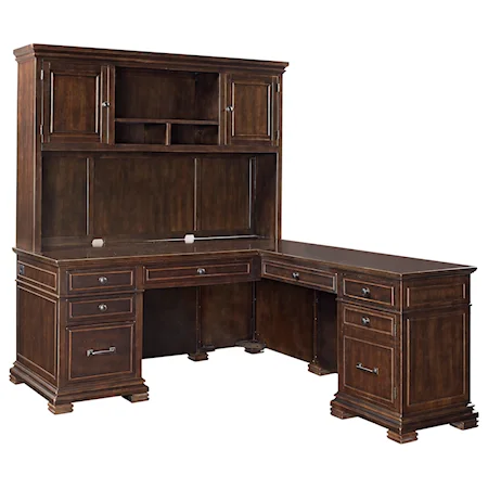 L-Shaped Desk with Hutch and Built-in Outlets
