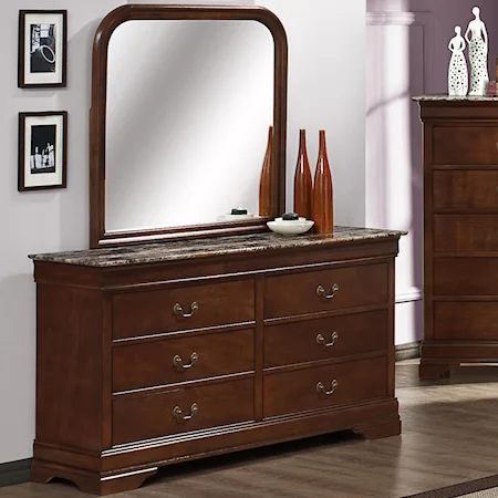 6-Drawer Dresser with Faux Marble Top and Dresser Mirror