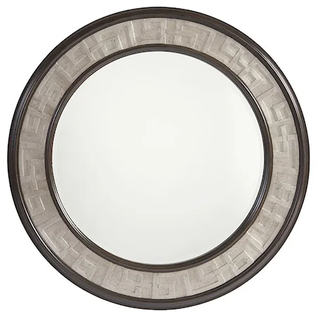 Georgina Round Mirror with Silver Leaf and Greek Key Pattern