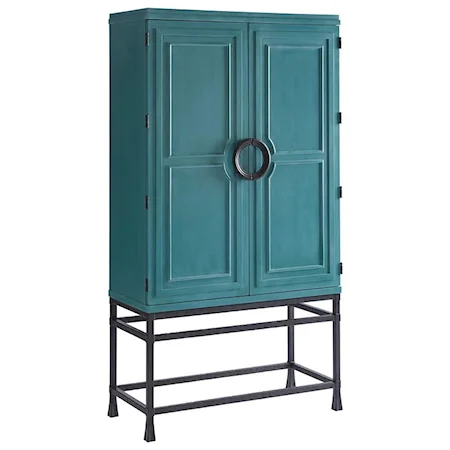 Jade Bar / Chest On Stand with Adjustable Shelves and Wrap-Around Doors for Media Viewing