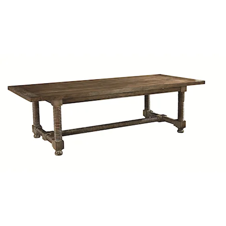 Rectangular Wooden Dining Table with Turned Legs and Trestle Base