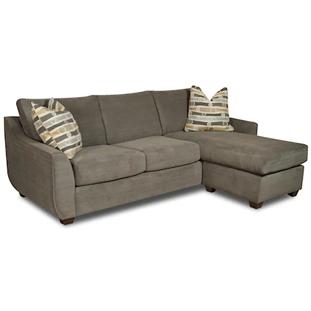 Contemporary Thick Track Arm Sofa Chaise with Exposed Block Wood Feet