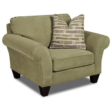Casual Plush Rolled Arm Chair and 1/2 with Exposed Tapered Feet