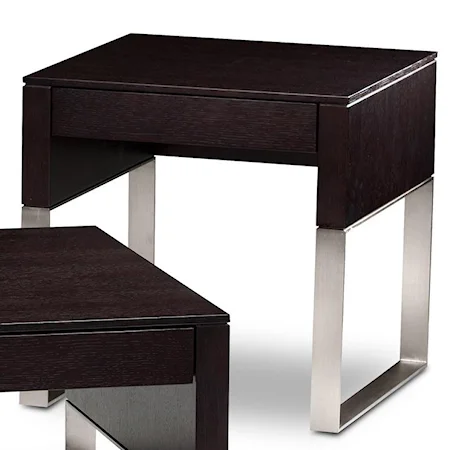 End Table with Drawer and Satin-Nickel Finished Steel Legs