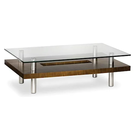 Wood and Glass Coffee Table with Metal Legs