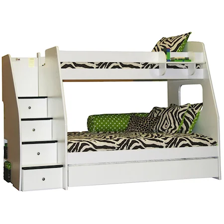 Twin Over Full Bunk Bed With Trundle and Hanging Shelf