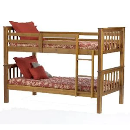 Twin Brown Cherry Bunk Bed with Slats