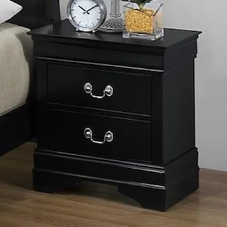 Louis Philippe Night Stand with 2 Drawers in Black Paint Finish