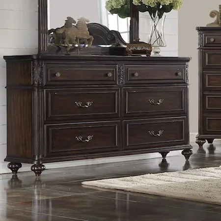 Traditional Dresser in Dark Cherry Finish