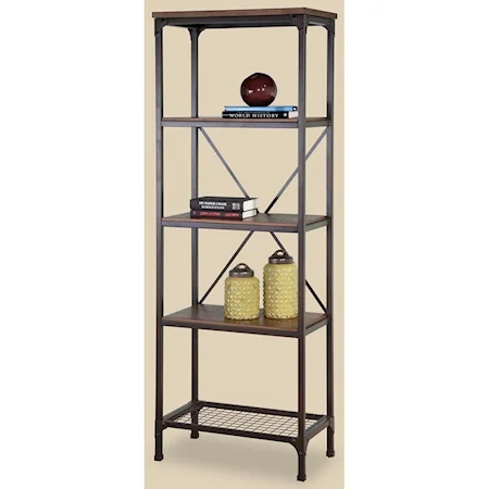 Metal and Wood Narrow Bookcase