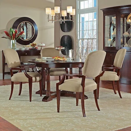 Five Piece Round Table and Upholstered Arm Chair Dining Set
