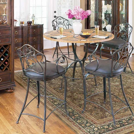 Five Piece Round Mosaic Top Pub Table and Bar Stool Set