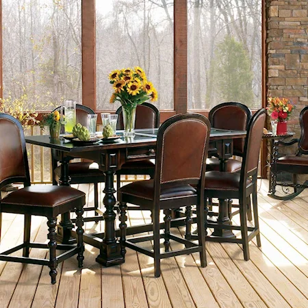 Seven Piece Rectangular Four Leg Table & Chair Gathering Set