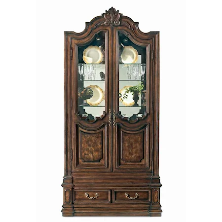 Curio Cabinet with Two Wood Framed Doors  and Two Drawer Base