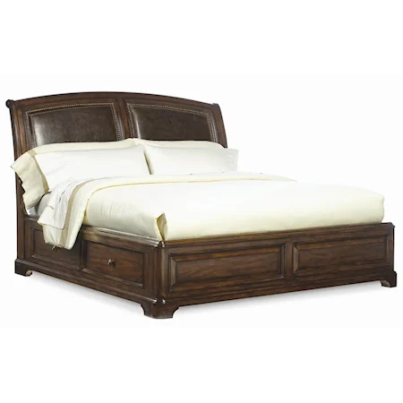 King Storage Leather Sleigh Platform Bed