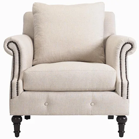 Upholstered Chair with Rolled Arms and Nailhead Trim