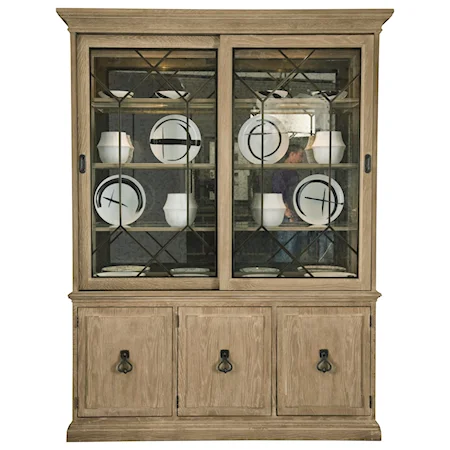 China Cabinet with Seeded Glass Sliding Doors