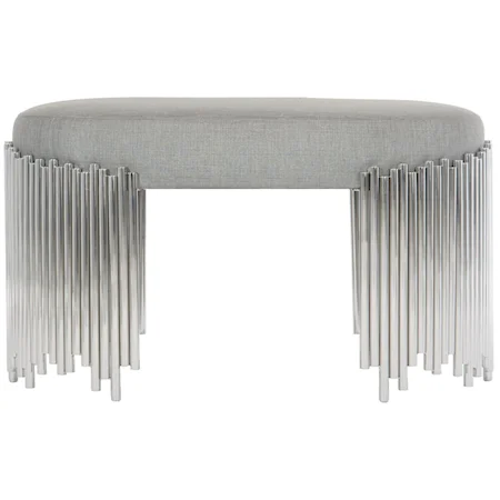 Transitional Oval Upholstered Bench with Metal Base