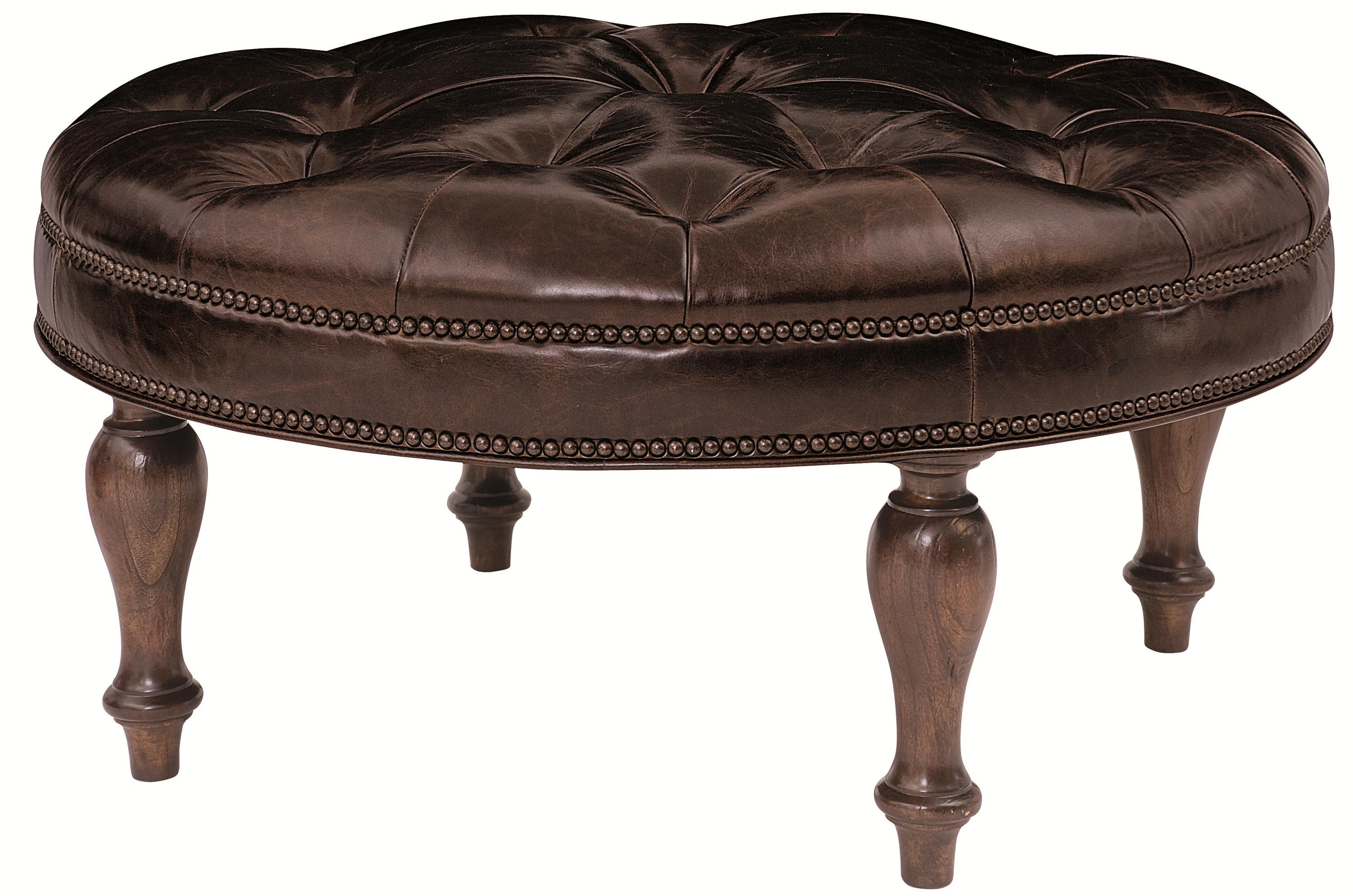 Commonwealth Round Cocktail Ottoman With Tufted Aniline Leather