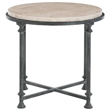 Transitional Metal End Table with Round Laminated Stone Top