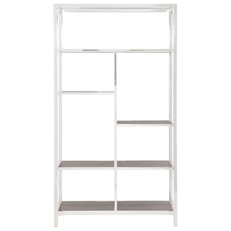 Metal Etagere with Stone Grain Tempered Glass