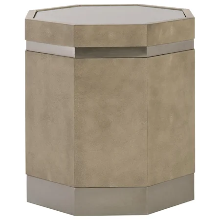 Octagonal End Table with Shagreen upholstery and Glass Top