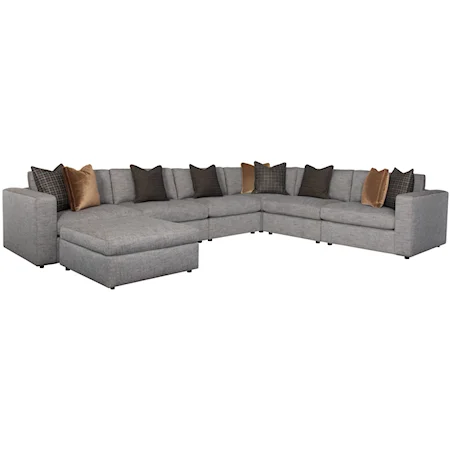 Contemporary Five Seat Sectional Sofa with Ottoman