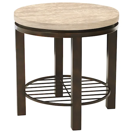 Round End Table with Travertine Stone Top