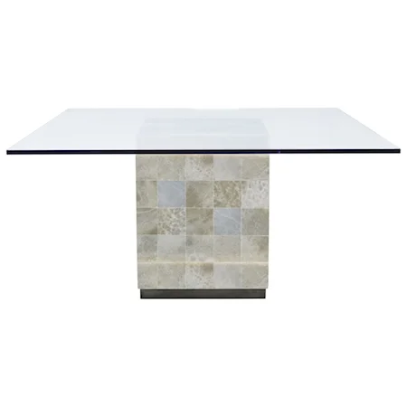 Square Glass Top Dining Table Stone Base