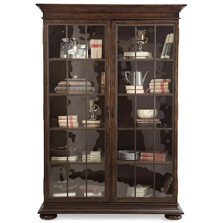 Display Curio with Metal Grille Over Seeded Glass Doors