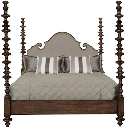 Queen Upholstered Poster Bed with Turned Posts