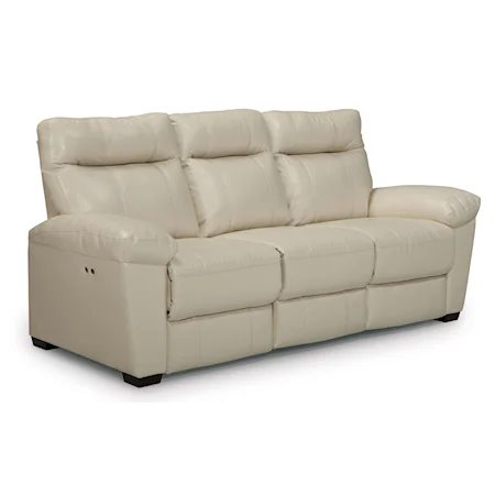 Casual Power Reclining Sofa with Stationary Arms and Wood Legs