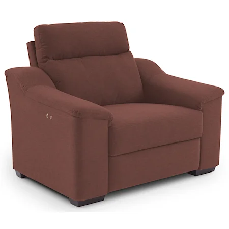Contemporary Power Recliner with Wood Feet and Stationary Arms