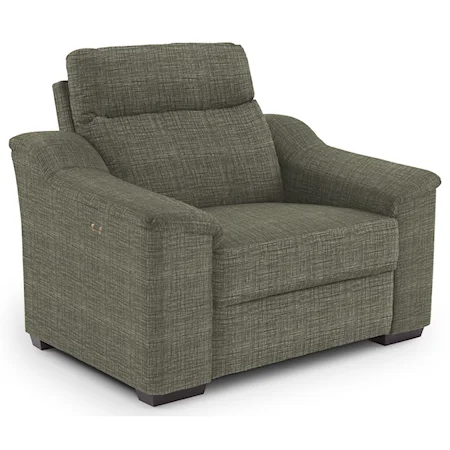 Contemporary Power Recliner with Wood Feet and Stationary Arms