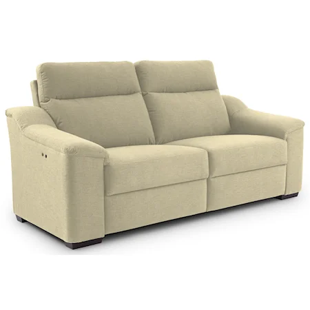 Contemporary Power Reclining Sofa with Wood Feet and Stationary Arms