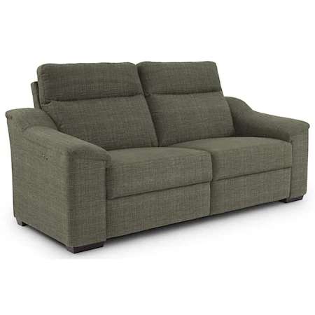 Contemporary Power Reclining Sofa with Wood Feet and Stationary Arms