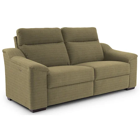 Contemporary Power Reclining Sofa with Wood Feet and Stationary Arms