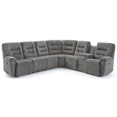 Casual 5-Seat Power Reclining Sectional Sofa with Cupholders and Storage Drawer