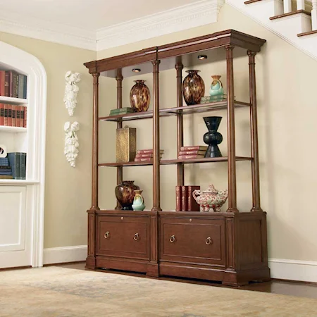 Open Bookcase with File Drawers